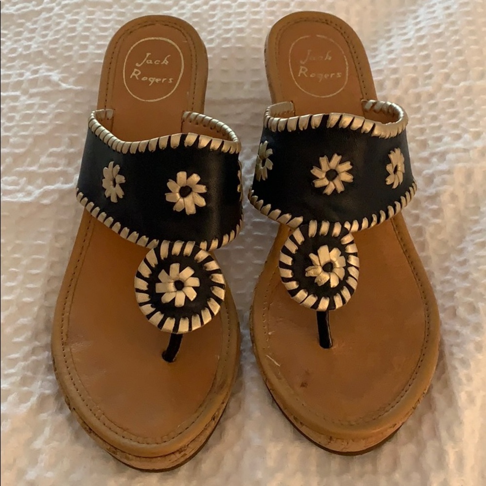 Jack Rogers navy and platinum wedges
